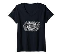 Womens Mama's Blessing Matching Child Mother Daughter Saying V-Neck T-Shirt