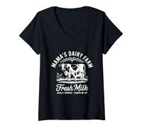 Womens Mama's Dairy Farm Fresh Milk Mama Breastfeeding V-Neck T-Shirt