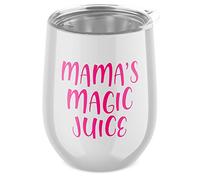 Womens Mama's Magic Juice Wine Tumbler - Wine Drinking Gifts for Mum - Travel Drinking Camp (White)