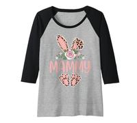 Womens Mammy Cute Leopard Bunny Ears Floral Easter Raglan Baseball Tee