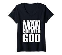 Womens Man Created God Anti Religion Atheist Atheism V-Neck T-Shirt