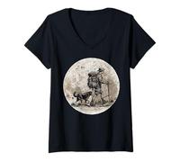 Womens Man Hiker and Dog Best Friend Nature Mountain Trail Hiking V-Neck T-Shirt
