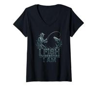 Womens Man Trout Fishing - I Fish Therefore I Am V-Neck T-Shirt