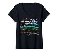 Womens Manasquan New Jersey Shore NJ Beach Vacation Dolphin V-Neck T-Shirt