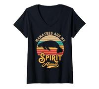 Womens Manatees Are My Spirit Animal Vintage Marine Mammals V-Neck T-Shirt