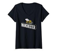 Women's Manchester England 3D Bee Ornate Print V-Neck T-Shirt