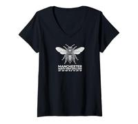 Women's Manchester North England Bee Geographic Coordinates White V-Neck T-Shirt