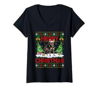 Womens Manchester Terrier Christmas Ugly Sweater Santa Hat Dog Xmas V-Neck T-Shirt