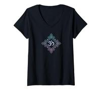 Women's Mandala Ohm, Aum Om Meditation V-Neck T-Shirt