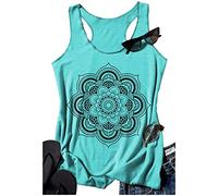 Womens Mandala Vintage Graphic Racerback Tank Tops Summer Casual Loose O-Neck Tanks Vest Vacation Classic-Fit Shirt Cami, Lake Blue, L