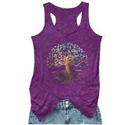 Womens Mandala Vintage Graphic Racerback Tank Tops Summer Casual Loose O-Neck Tanks Vest Vacation Classic-Fit Shirt Cami, Life Purple-1, M