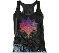 Womens Mandala Vintage Graphic Racerback Tank Tops Summer Casual Loose O-Neck Tanks Vest Vacation Classic-Fit Shirt Cami, Dark Grey 2, XL