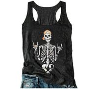 Womens Mandala Vintage Graphic Racerback Tank Tops Summer Casual Loose O-Neck Tanks Vest Vacation Classic-Fit Shirt Cami, Halloween-skull-grey, XL