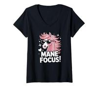 Womens Mane Focus Funny Horse Chinese Zodiac Horse 2026 V-Neck T-Shirt