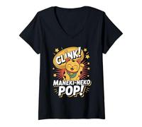 Womens Maneki Neko Pop Pop Culture Japanese Aesthetic V-Neck T-Shirt