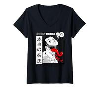 Women's Manga Horror Anime Style Design Japanese Edgy Ghostly Demon V-Neck T-Shirt