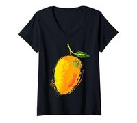 Womens Mango Fruit Motif Scribble Illustration Mango V-Neck T-Shirt