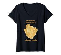 Womens Manifestation Is My Frequency - Citrine Crystal V-Neck T-Shirt