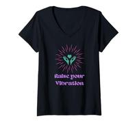 Women's Manifestation Raise Your Vibration New Age Trendy Retro V-Neck T-Shirt