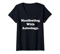 Womens Manifesting With Astrology Cosmic Powers V-Neck T-Shirt