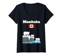 Womens Manitoba Polar Bears Sea Cliff Canadian Flag Canada Souvenir V-Neck T-Shirt