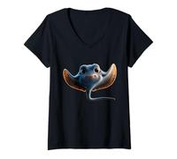 Women's Manta Ray Devil Ray Flying Rays Stingray Manta Ray Diver V-Neck T-Shirt