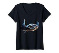 Women's Manta Ray Devil Ray Flying Rays Stingray Manta Ray Diver V-Neck T-Shirt