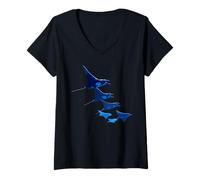 Women's Manta Ray Devil Ray Flying Rays Stingray Manta Ray Diver V-Neck T-Shirt