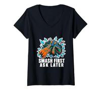 Women's Mantis Shrimp Keeper Reef Tank Vintage Retro Saltwater Badge V-Neck T-Shirt