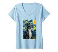 Women's Mantle Great Dane Van Gogh Dog Lover V-Neck T-Shirt