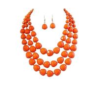 Women's Mantou Bead Multi Layer Necklace European American Fashion(Orange color)