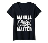 Womens Manual Cars Matter Stick Shift Driving Enthusiasts V-Neck T-Shirt
