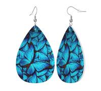 Womens Many Blue butterfly Print Leather Earrings Teardrop Dangle Earrings Jewelry Outfits Accessories