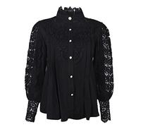 Women's Mao Collar Long Sleeve Lace Top Hollow Sexy Solid Colour Victorian Style Puff Gothic Chic and Elegant Renaissance Blouse Loose Fit Vintage Temperament Top