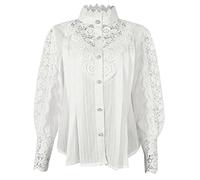 Women's Mao Collar Long Sleeve Shirt - Sexy Hollow Lace Top Solid Colour Victorian Style Puff Gothic Chic and Elegant Renaissance Blouse Loose Fit Vintage Temperament Top, white, XL
