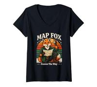 Women's Map Fox Knows The Way Hiking V-Neck T-Shirt