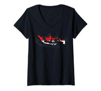 Womens Map of Indonesia in Red and White V-Neck T-Shirt