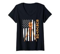 Womens Mapmaking American USA Flag Engineer Surveying Land Surveyor V-Neck T-Shirt