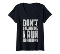 Womens Marathon Runner Don't Follow Me I Run Marathons Running V-Neck T-Shirt