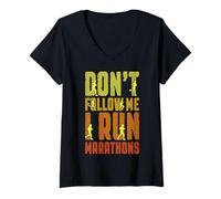 Womens Marathon Runner Don't Follow Me I Run Marathons Running V-Neck T-Shirt