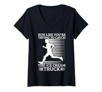 Women's Marathon Runner Trying Catch Ice Cream Truck Running V-Neck T-Shirt