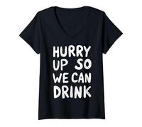 Womens Marathon Support Beer Run Hurry Up So We Can Drink Fun Run V-Neck T-Shirt