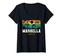 Women's Marbella Spain Mediterranean Andalusia Beach Sunset Design V-Neck T-Shirt