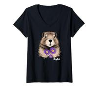 Womens Marbled Animal with Flowers X Mountain Lovers Mountaineering Hiking Mountains V-Neck T-Shirt
