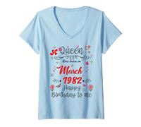 Women's March Birthday A Queen was Born in March 1982 March V-Neck T-Shirt