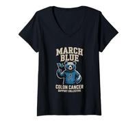 Women's March Blue Colon Cancer Awareness Bear Artwork V-Neck T-Shirt
