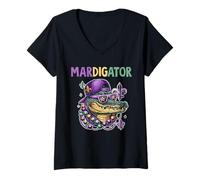 Womens Mardi Gras Alligator MARDIGATOR V-Neck T-Shirt