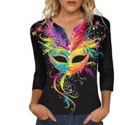 Womens Mardi Gras Carnival Blouse New Orleans Carnival Shirt Colorful Print Parade Tops Trendy Crewneck Basic Tops, Purple, XXL