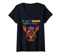 Women's Mardi Gras Crayfish Aint Gonna Suck Itself Crawfish Dad Men V-Neck T-Shirt