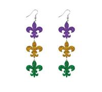 Women's Mardi Gras Earrings Sequin Fleur De Lis Dangle Accessories Fat Tuesday Carnival Jewelry